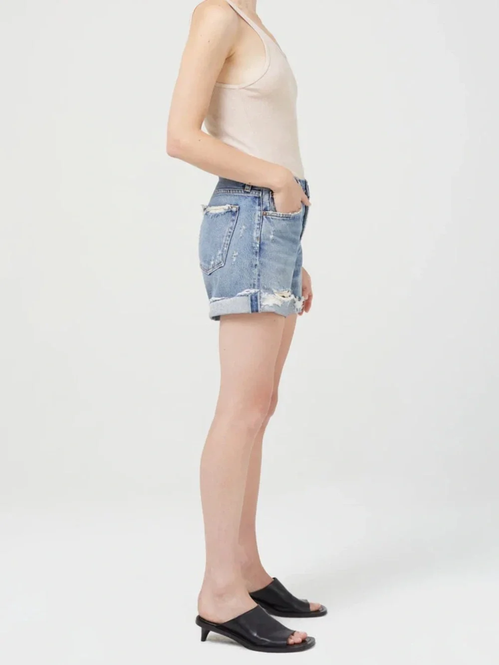 Agolde Parker long jean shorts with cuff